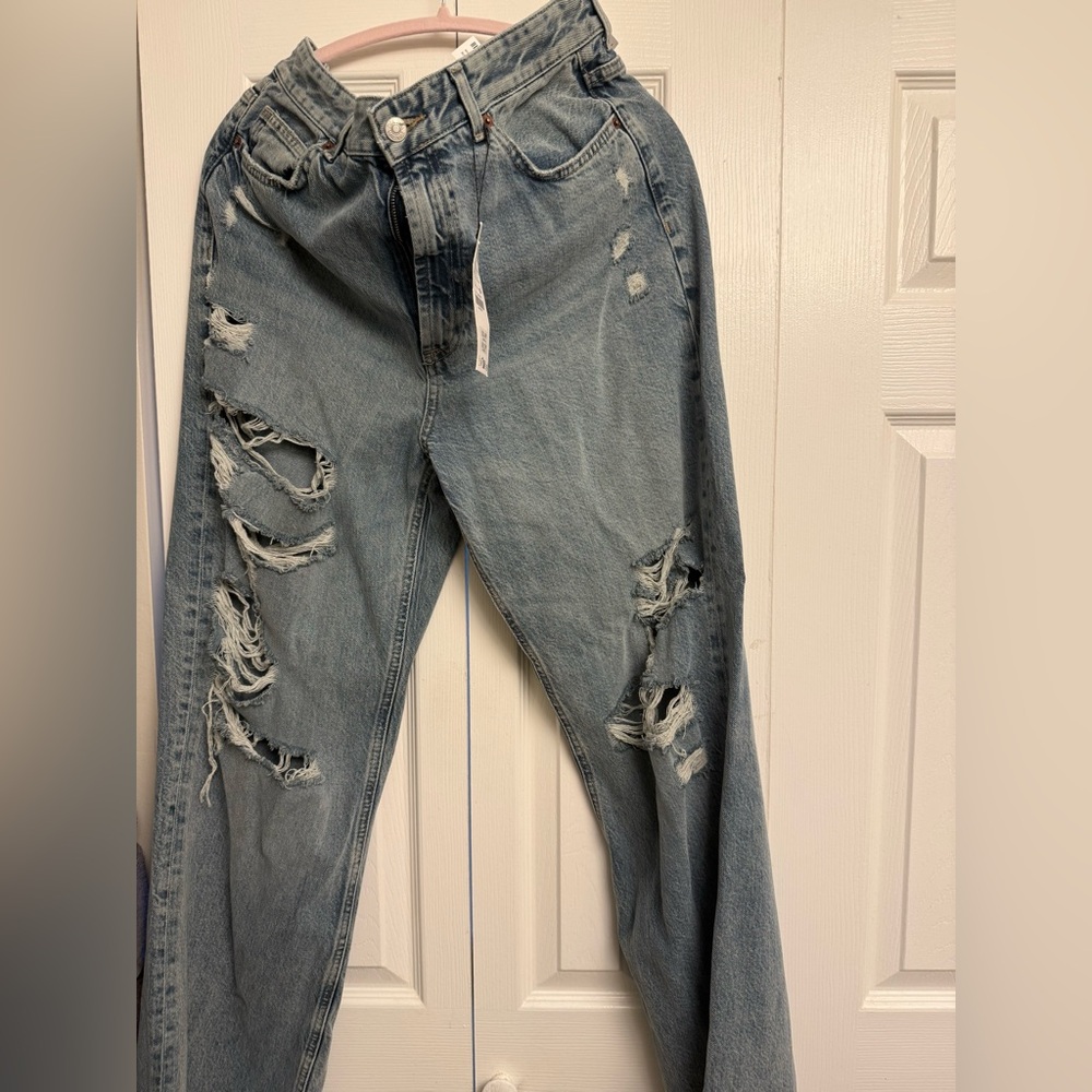 Zara Light Blue Distressed Boyfriend Jeans